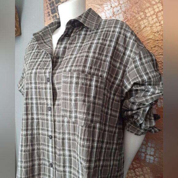 Zara Nwot Cotton Blend Plaid Button-Up Shirt - Picture 9 of 11
